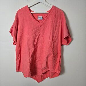 Dunes Women's Size M Gauze Pink Short Dolman Sleeve V-Neck Shirt V-Hem